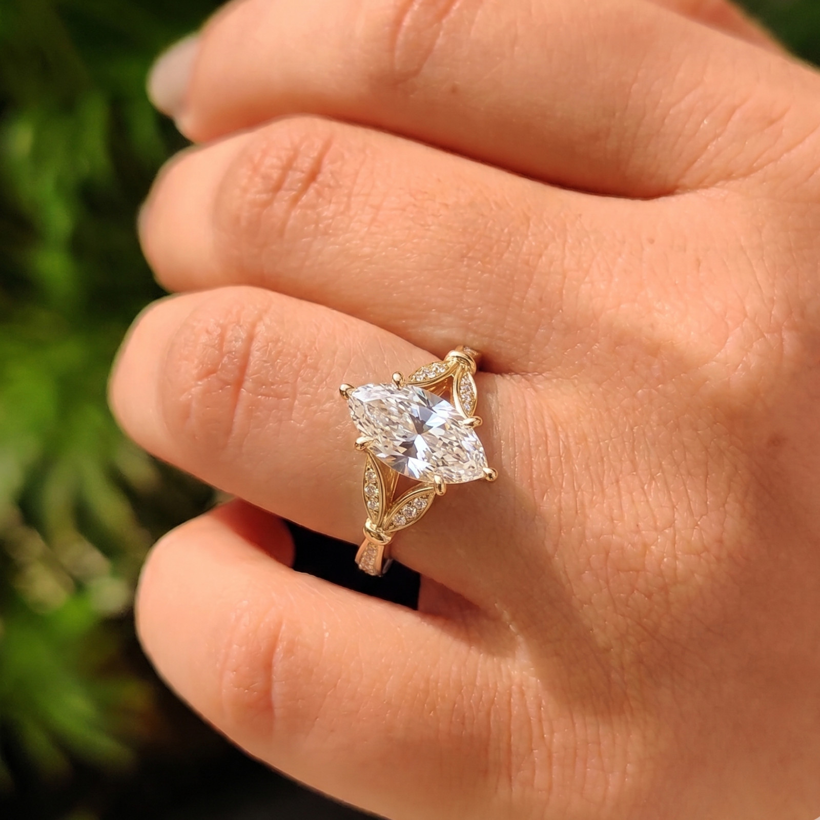 Vintage Floral Leaf Marquise Lab Grown Diamond Ring 1.25 CTW 925 Silver DEF VVS