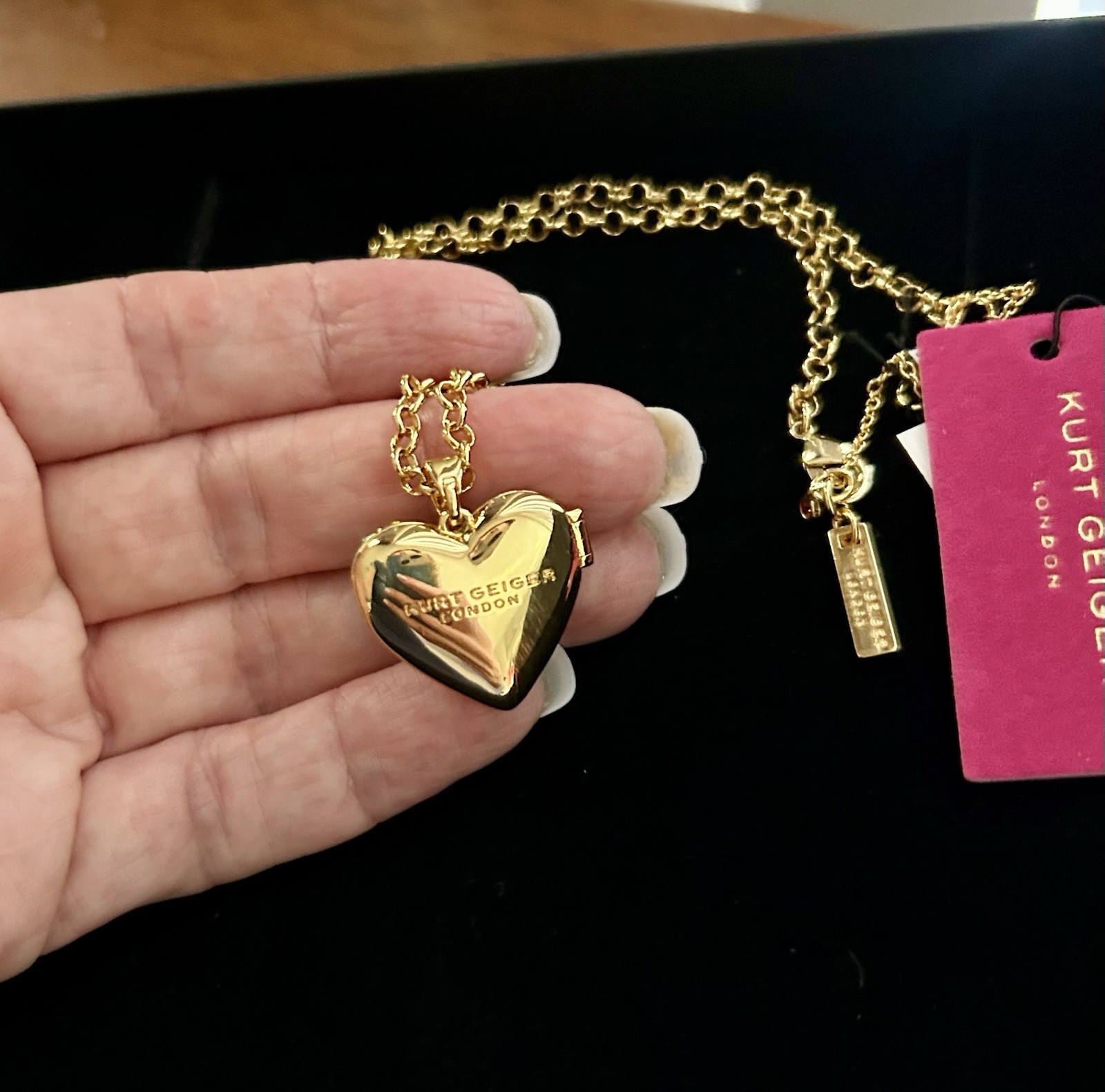 Kurt Geiger Heart Charm Locket Pendant Necklace Multicolor Pavé Crystal Gold