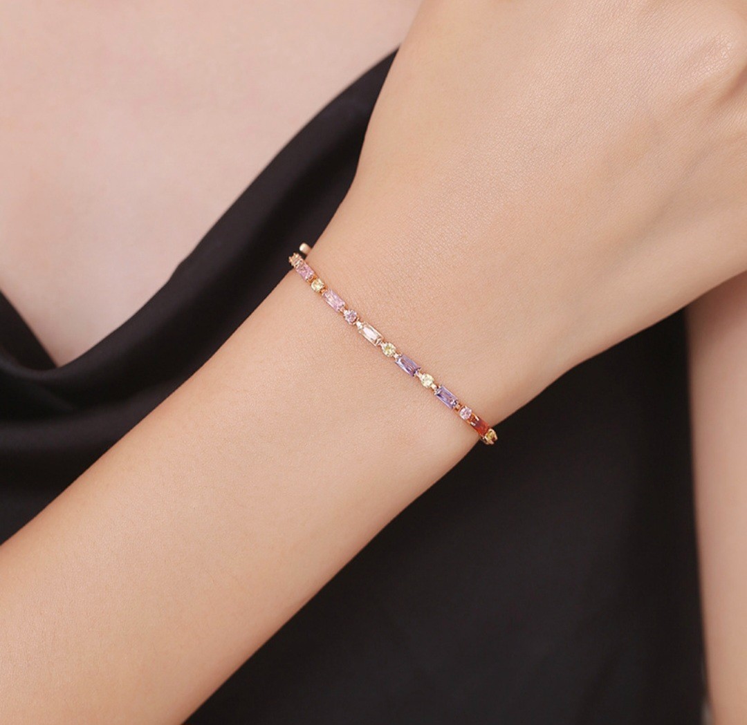 Multicolor Crystal Tennis Bracelet for Women Gold Rose Gold Silver Plated