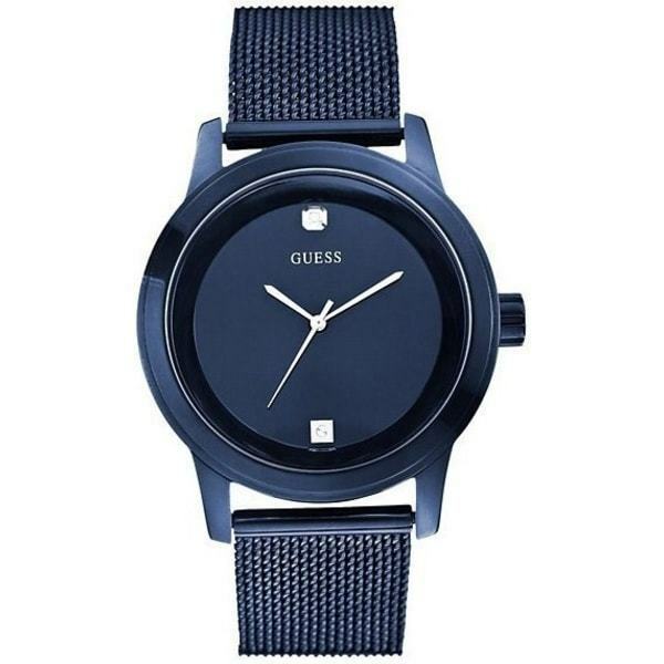 Guess Iconic Diamond Blue Dial Mesh Band Mens Watch U0297G2