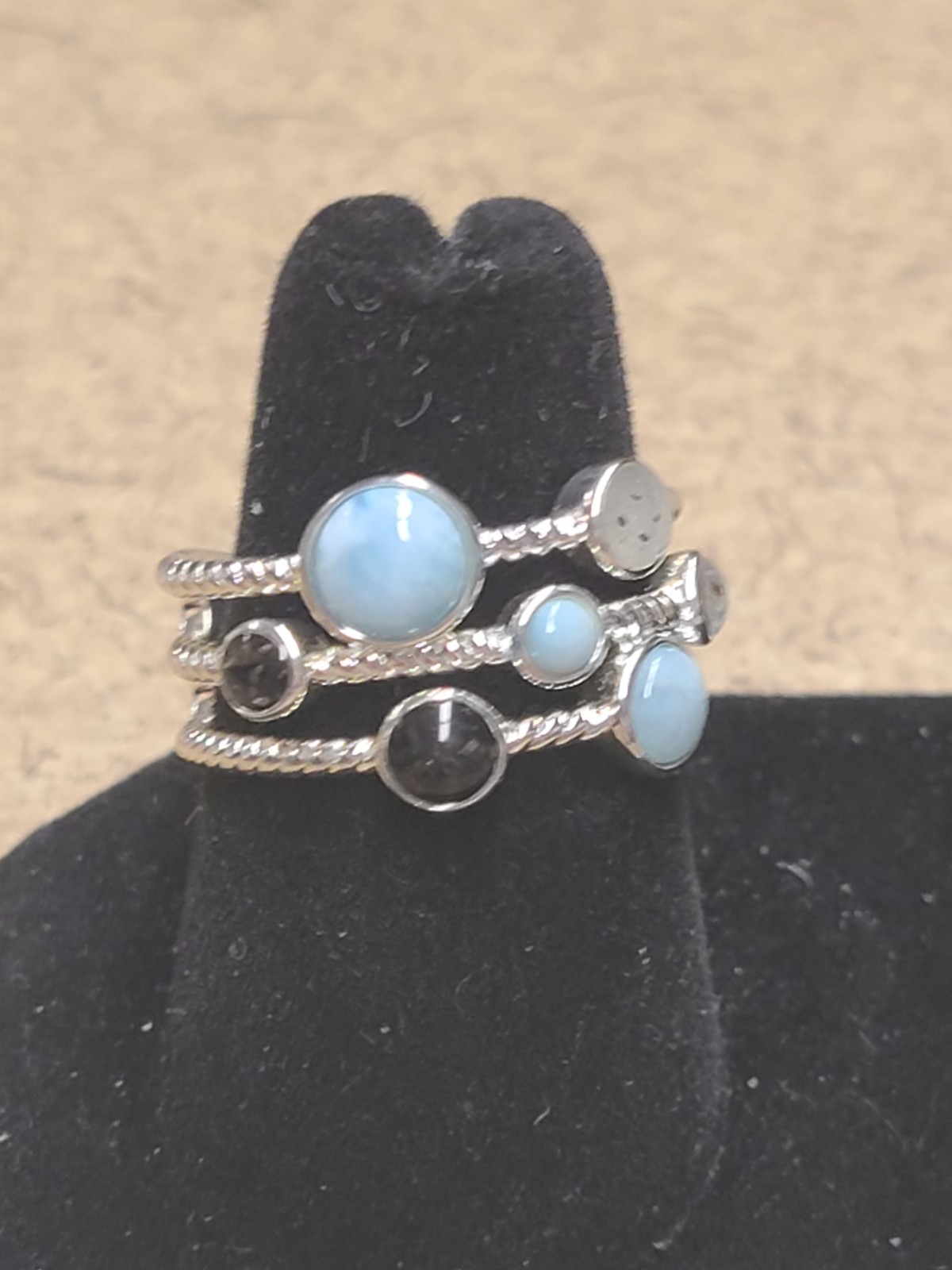 Size 7.5 Sterling Silver Larimar Station Ring
