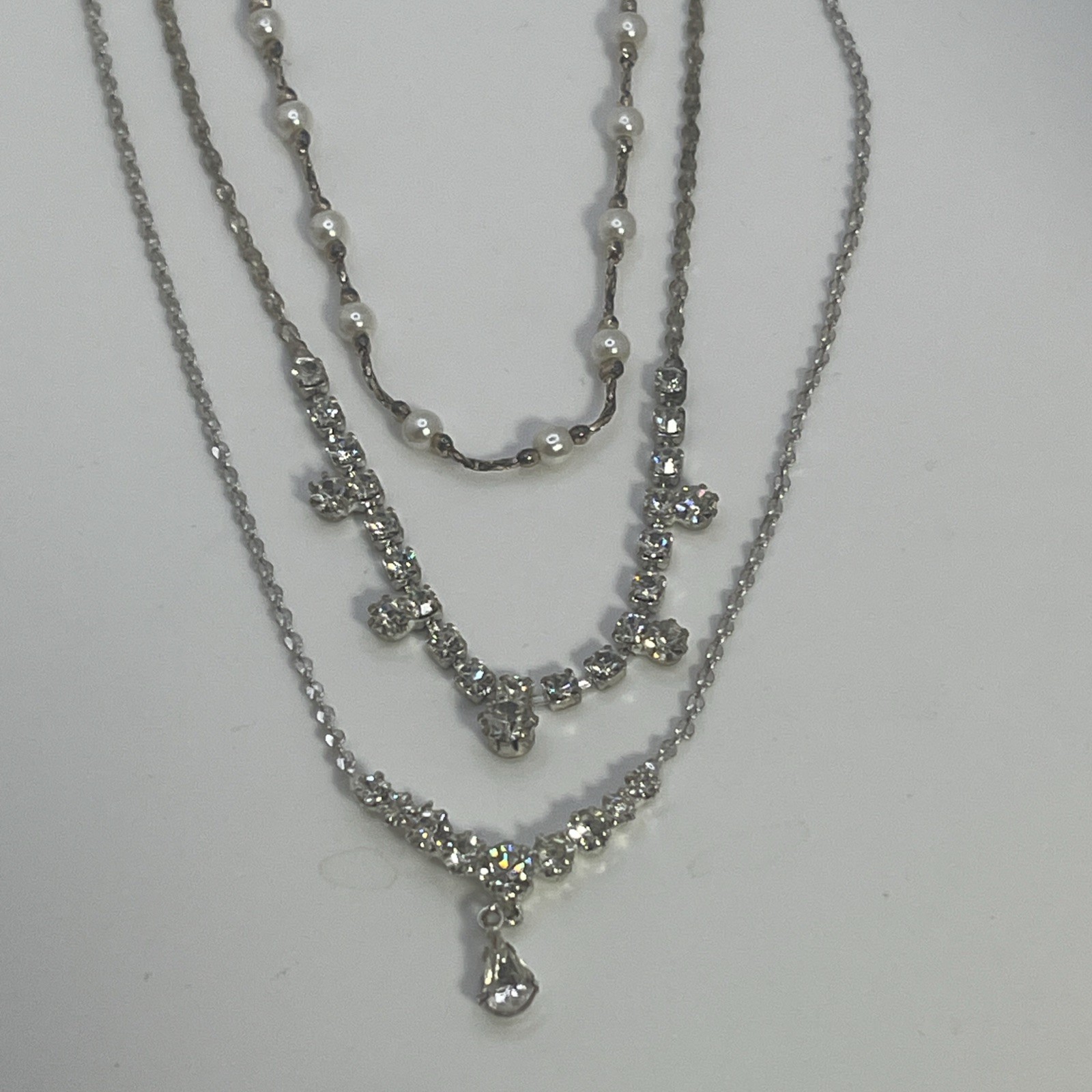 Lot Of 3 Vintage Y2K Claire’s Special Occasion Rhinestone Adj Length Necklaces