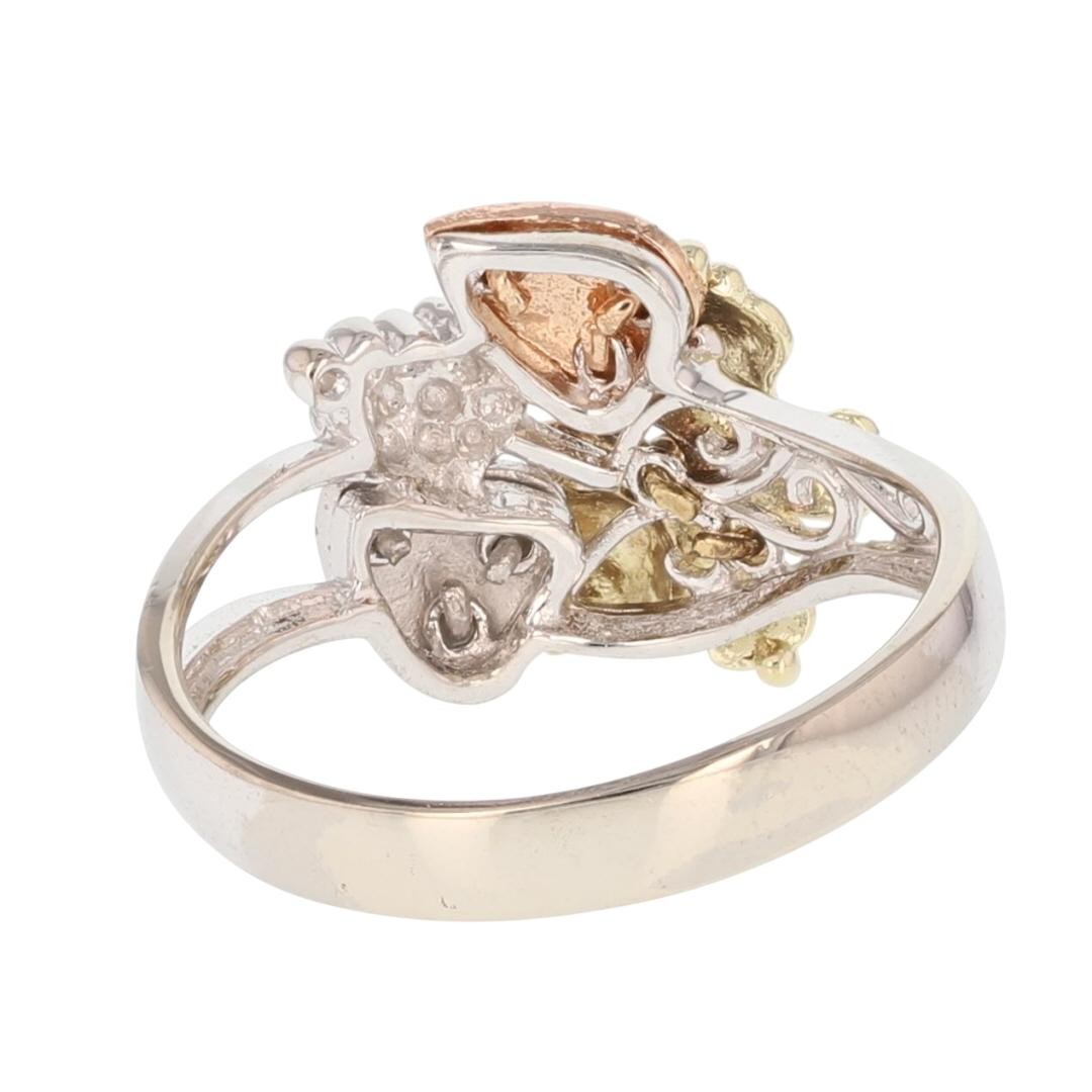 15.1mm Textured Butterfly & Leaves Ring 14k Multi-Tone Gold 4.31 Grams Size 7.75