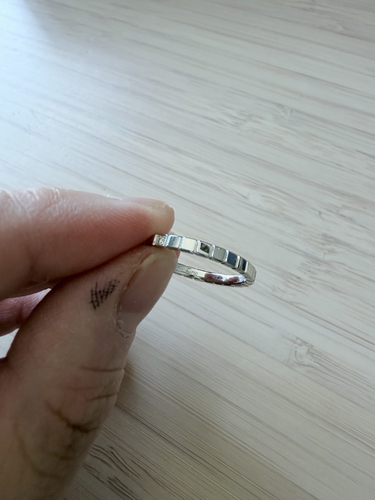 Solid 18K White Gold Custom Ice Cube Ring 1 lap diamond 2 mm Size 6 (52)