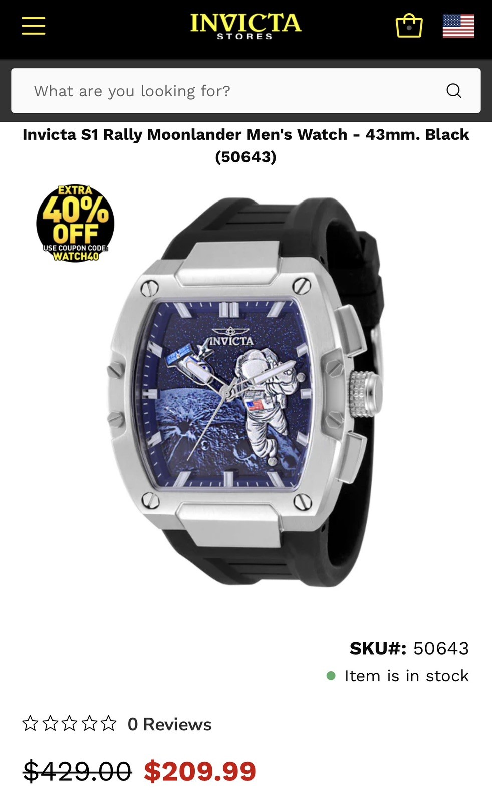 Invicta S1 Rally Moonlander 50643 Astronaut Space Dial 43mm
