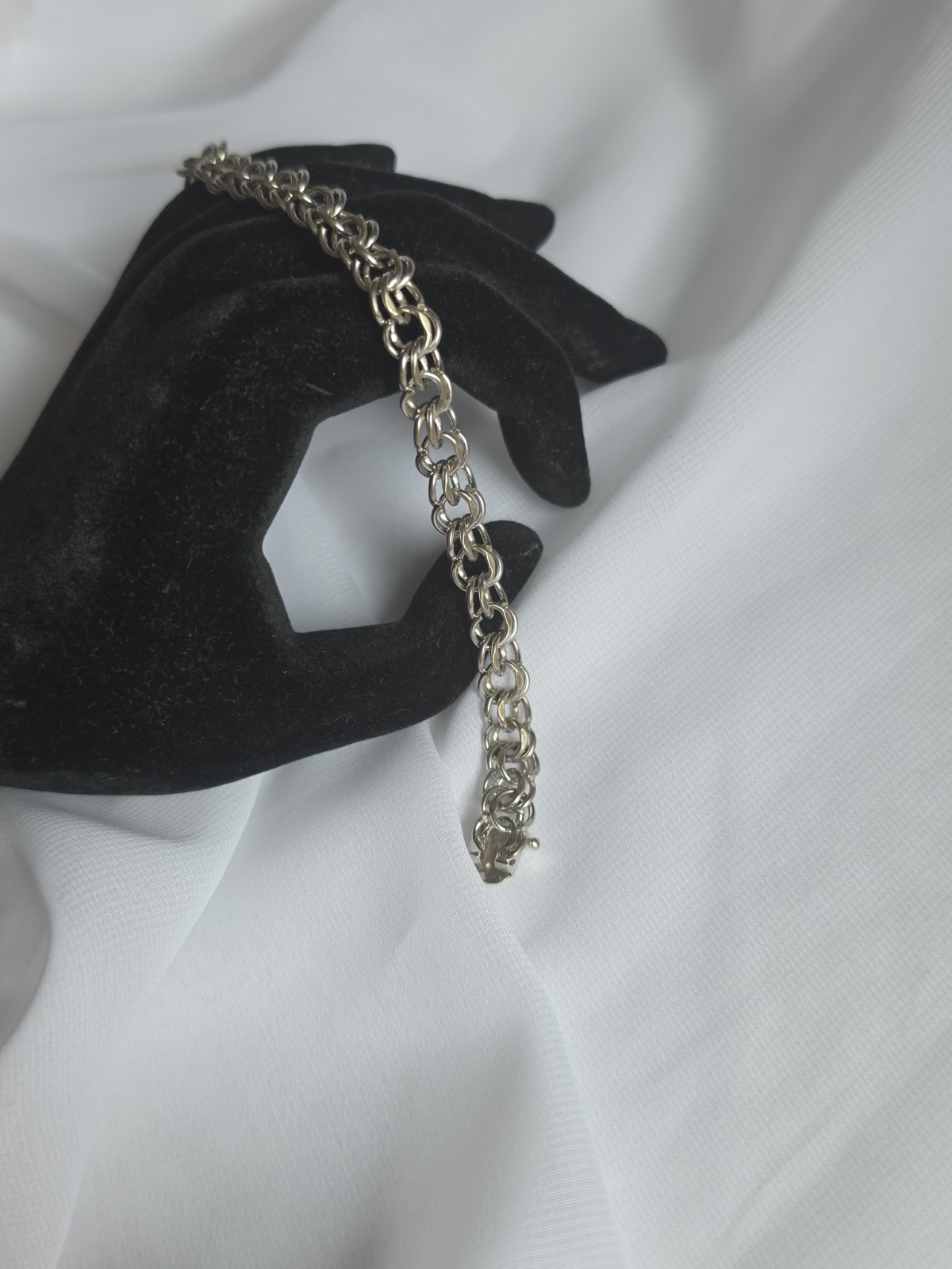 Vintage ELCO Sterling Silver Bracelet 7.5” Triple Link Safety Chain