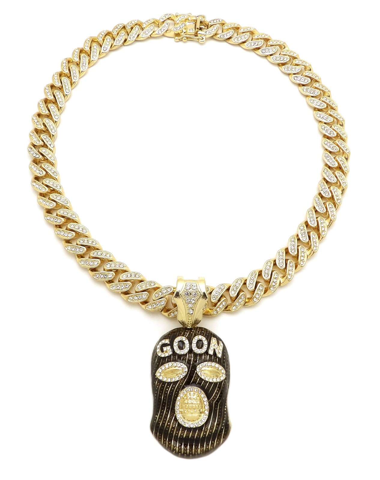 Hip Hop Masked Goon Pendant & 12mm 18″ Full Iced Cuban Choker Chain Necklace