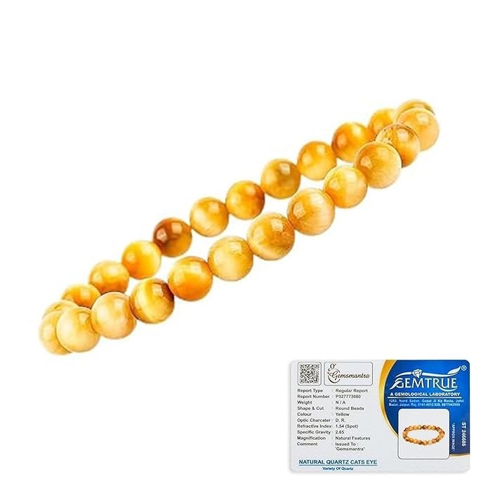 Natural Gemstone 8 mm Bracelet Men & Women Stretchable Crystal Beads – Cat’s Eye