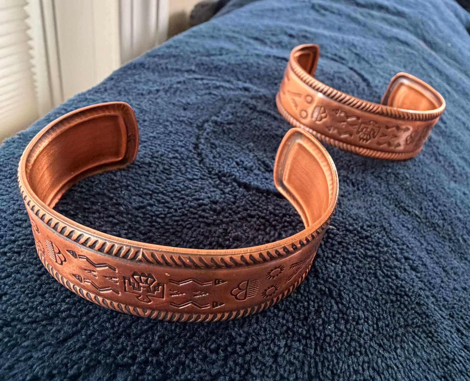 Vintage: 2 Bell Trading Post Copper Cuff Bracelets Navajo Thunderbird Southwest