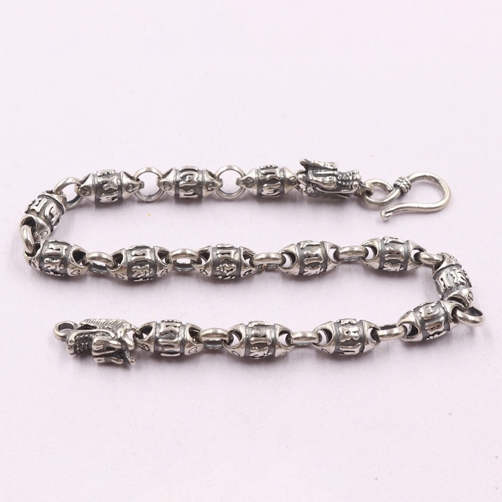 Real 925 Sterling Silver 6mm Oval Bead Link Chain Men’s Bracelet 8.26inch