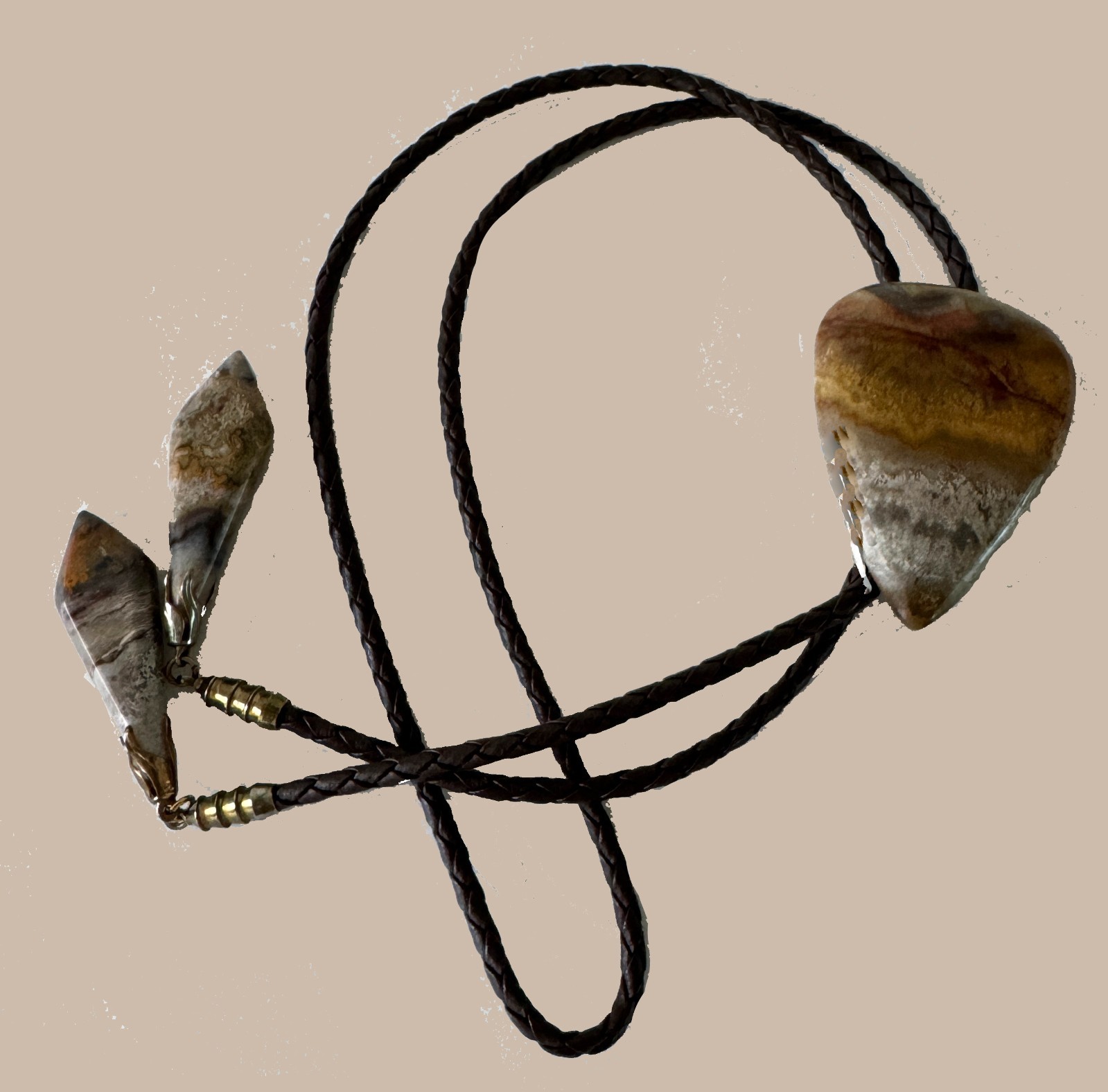 Vintage 1950s Plume Agate Bolo Tie Western Bolo Tie