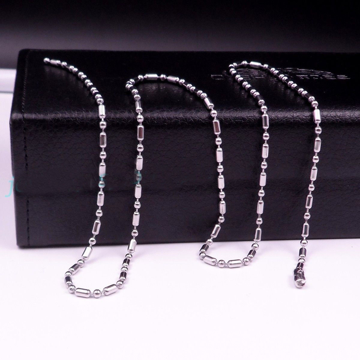 Wholesale 1.5/2/2./3.2mm Silver Stainless Steel Ball Bamboo Link Chain Necklace