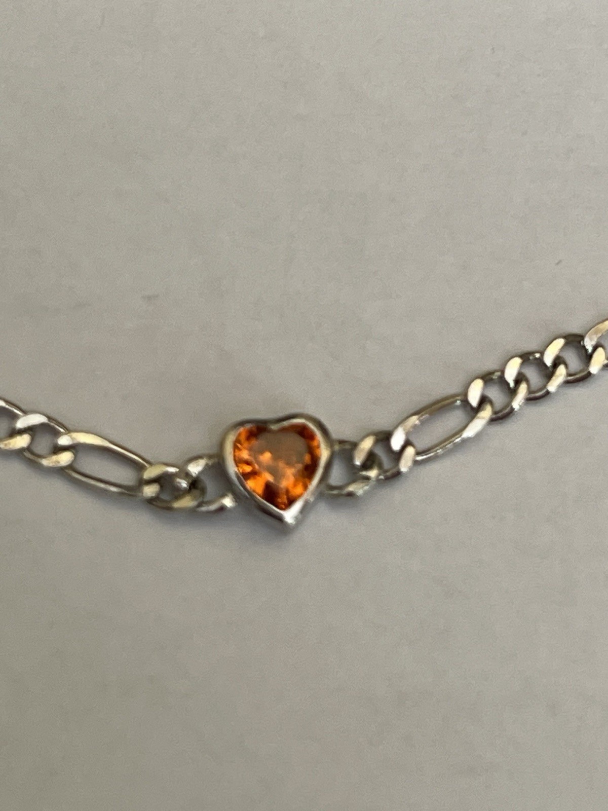 Ladies Or Girls Amber Set Sterling Silver Heart Bracelet-16cm Length