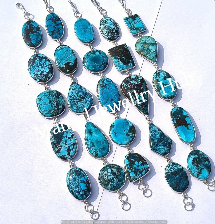 Blue Turquoise Gemstone Bracelets 925 Sterling Silver Plated Wholesale Jewellery