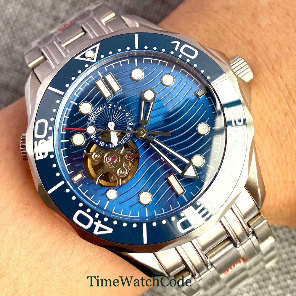 41mm Bliger NH39A Automatic Men Watch Blue/Black Skeleton Dial Sapphire 24 Hours