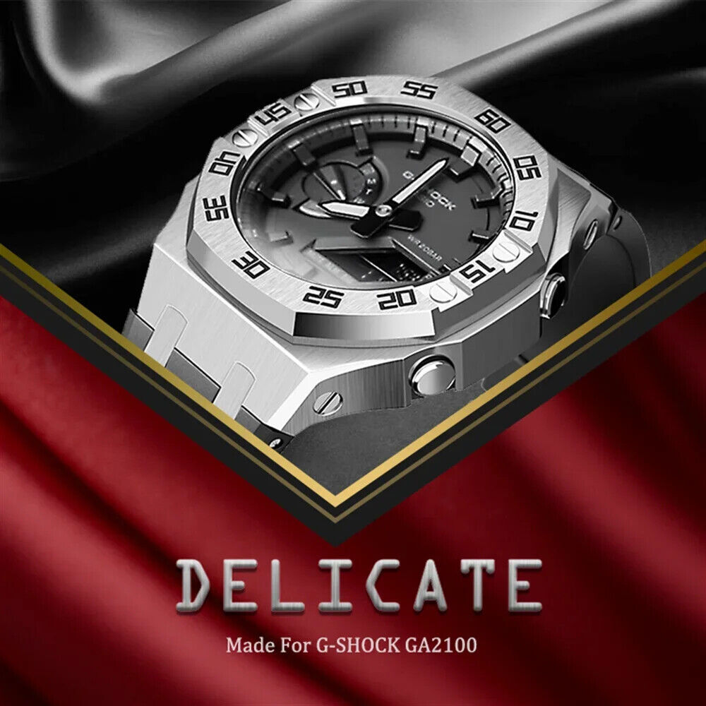 Premium Stainless Steel Case + Silicone Strap AP Mod Kit Set for G-Shock GA-2100