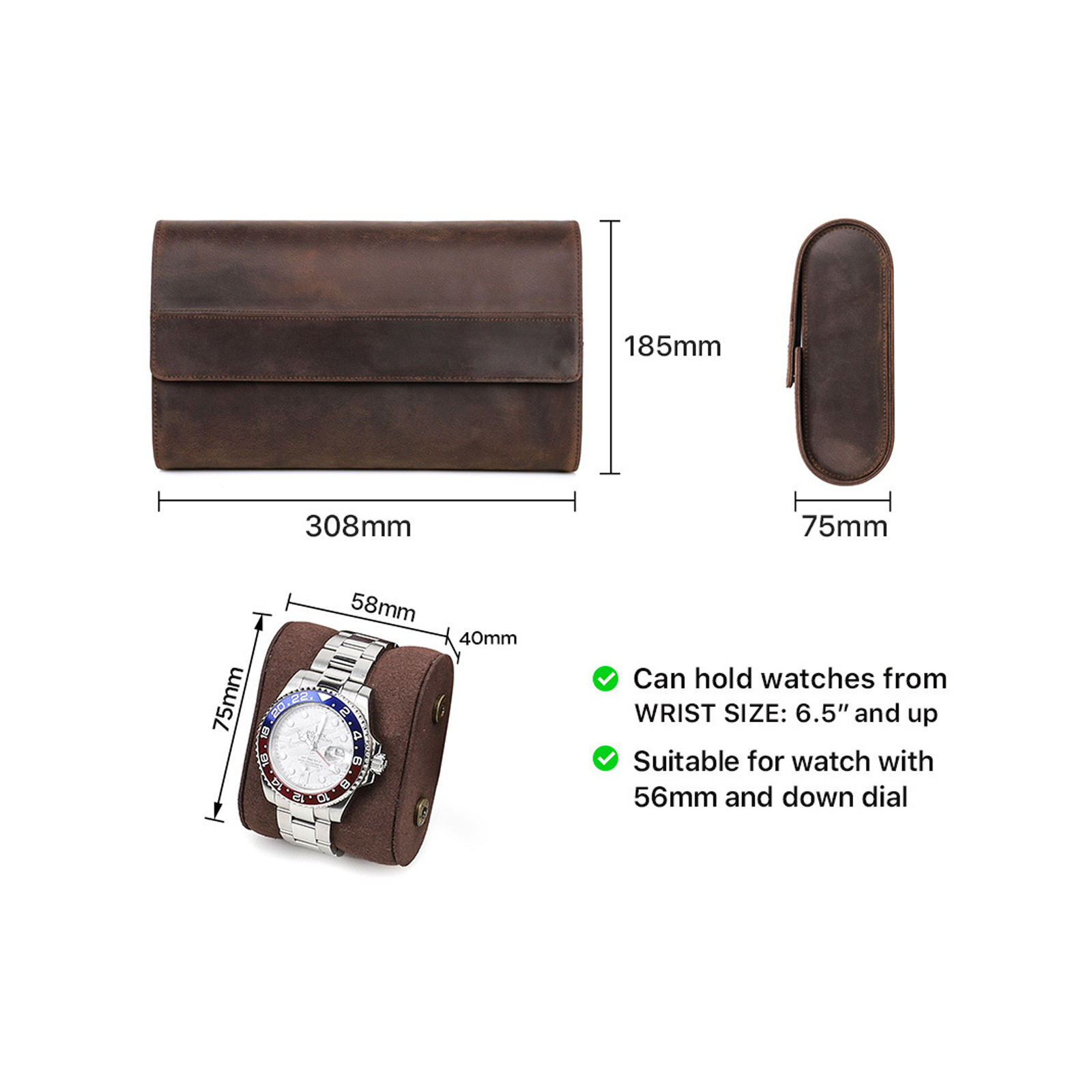 Watch Case Handcrafted Crazy Horse Leather 8 Watch Slot Vintage Organizer Coffee