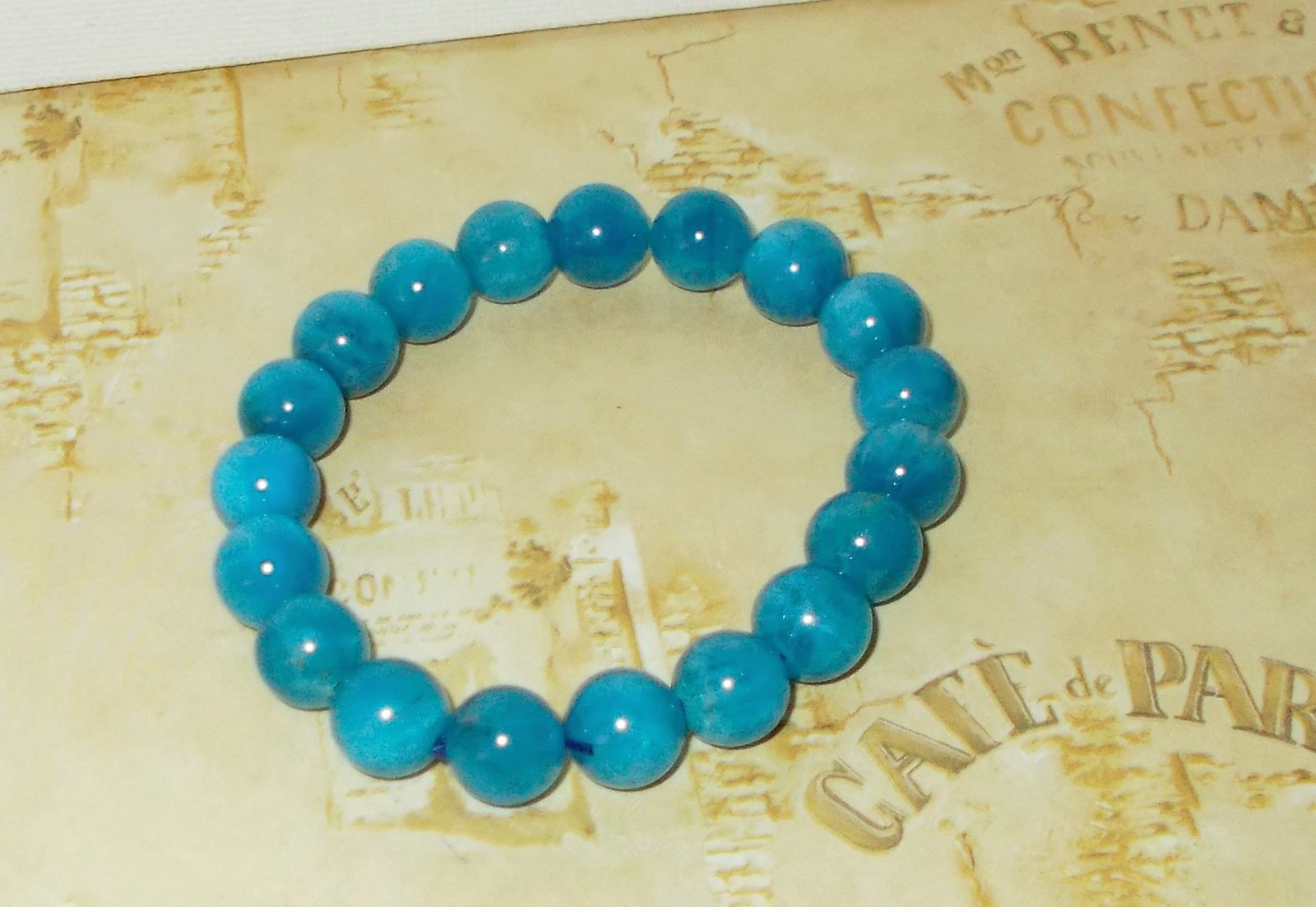 New Blue Apatite Gemstone Bracelet Stretchy Handmade Manifestation crystal 10mm