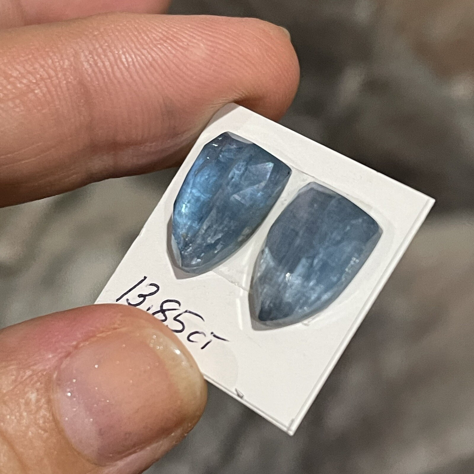 13.85ct 14x10x4.7mm Pair Aqua Blue Kyanite Shield Cut Faceted Cabochons Gems