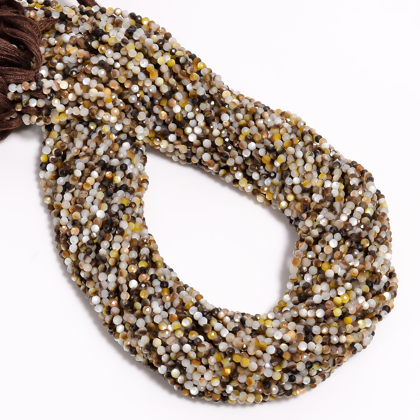 Chocolate Mother Of Pearl Gemstone Round Faceted Beads 2X2 mm Strand 13″ EB-534