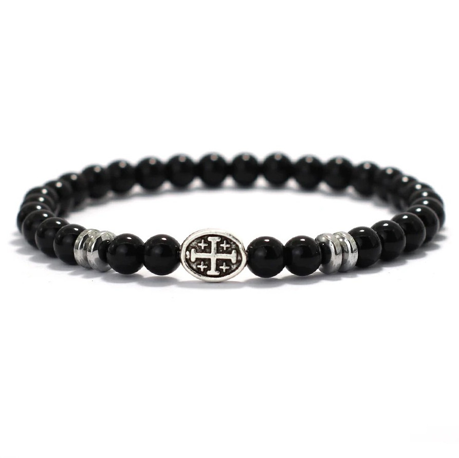 Men’s Cross Beaded Bracelet Lava Turquoise Tiger Eye Viking Style