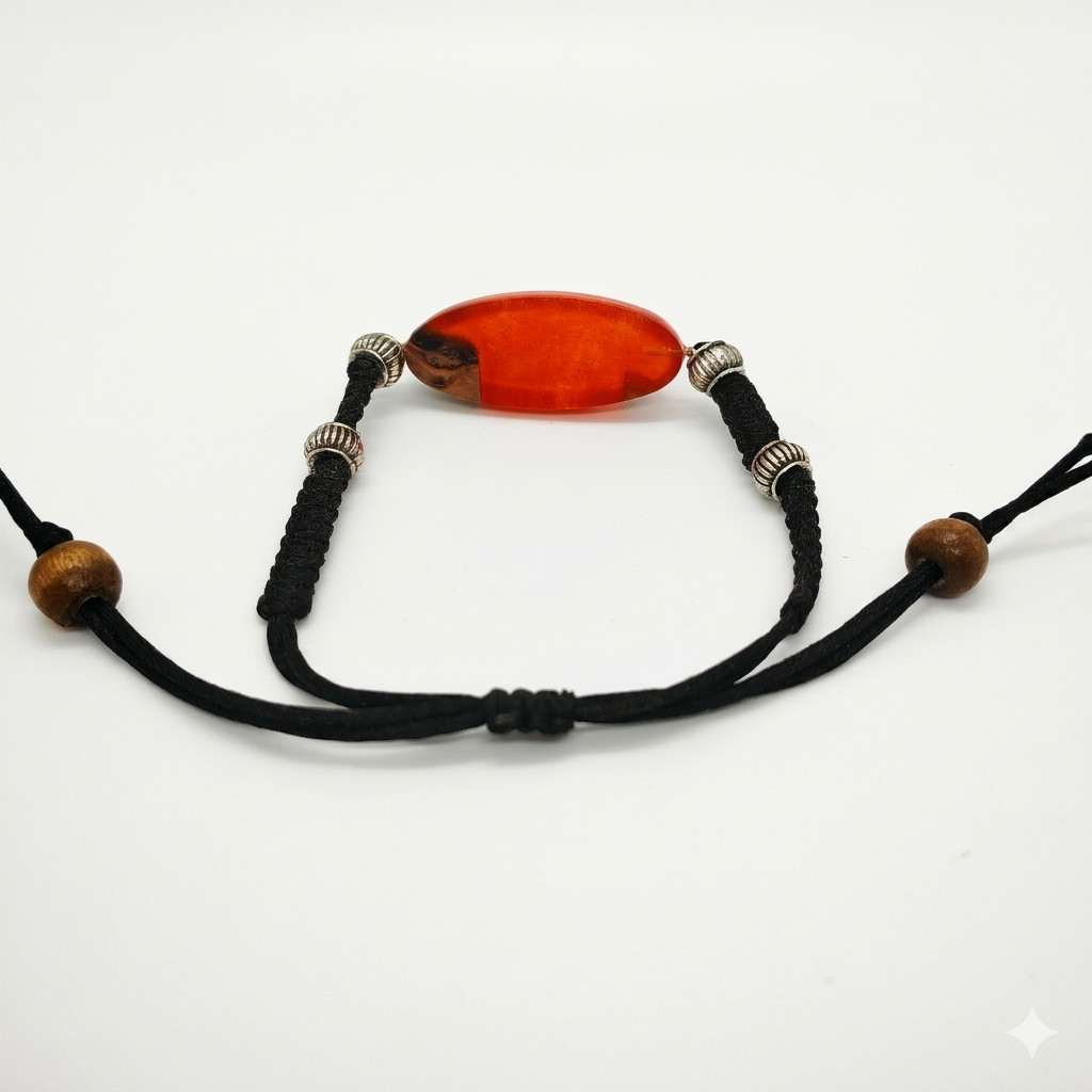 Unique Olive Wood & Lava Resin Bracelet Adjustable Handmade Men Women Gift