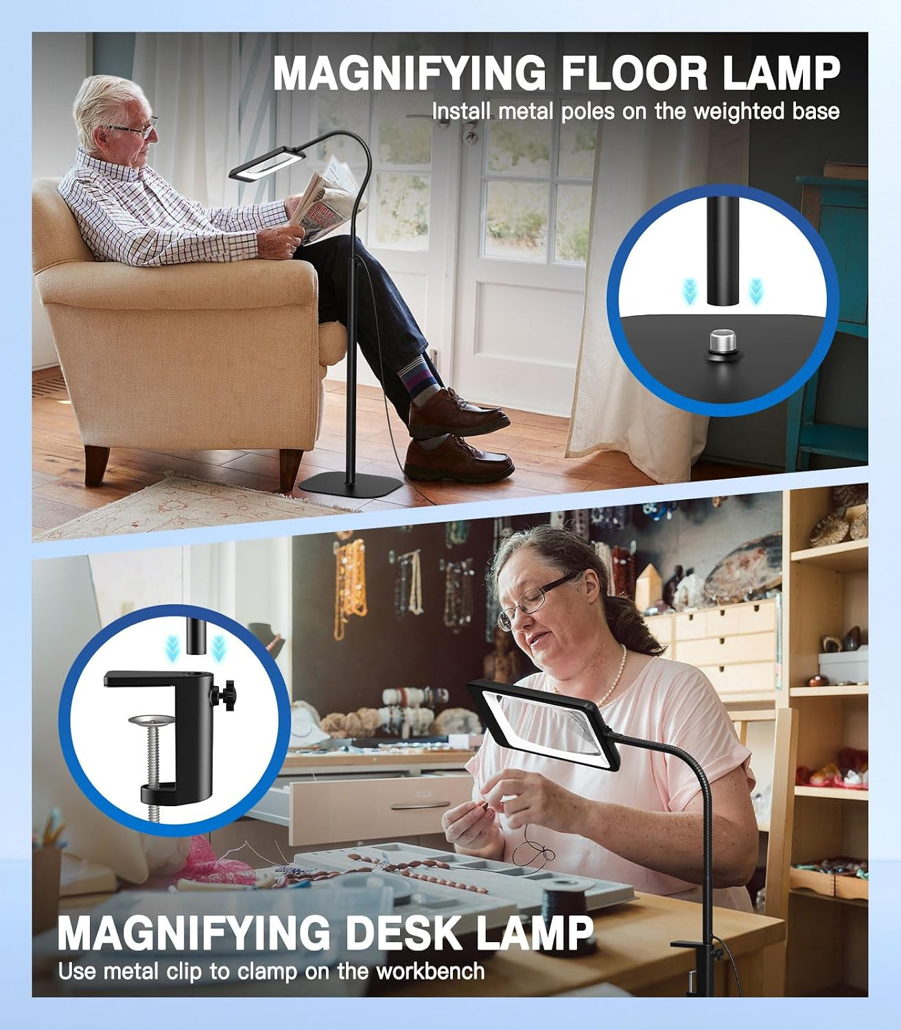 10X Large Floor Magnifying Glass with Light and Stand,Flexible Gooseneck Floor M