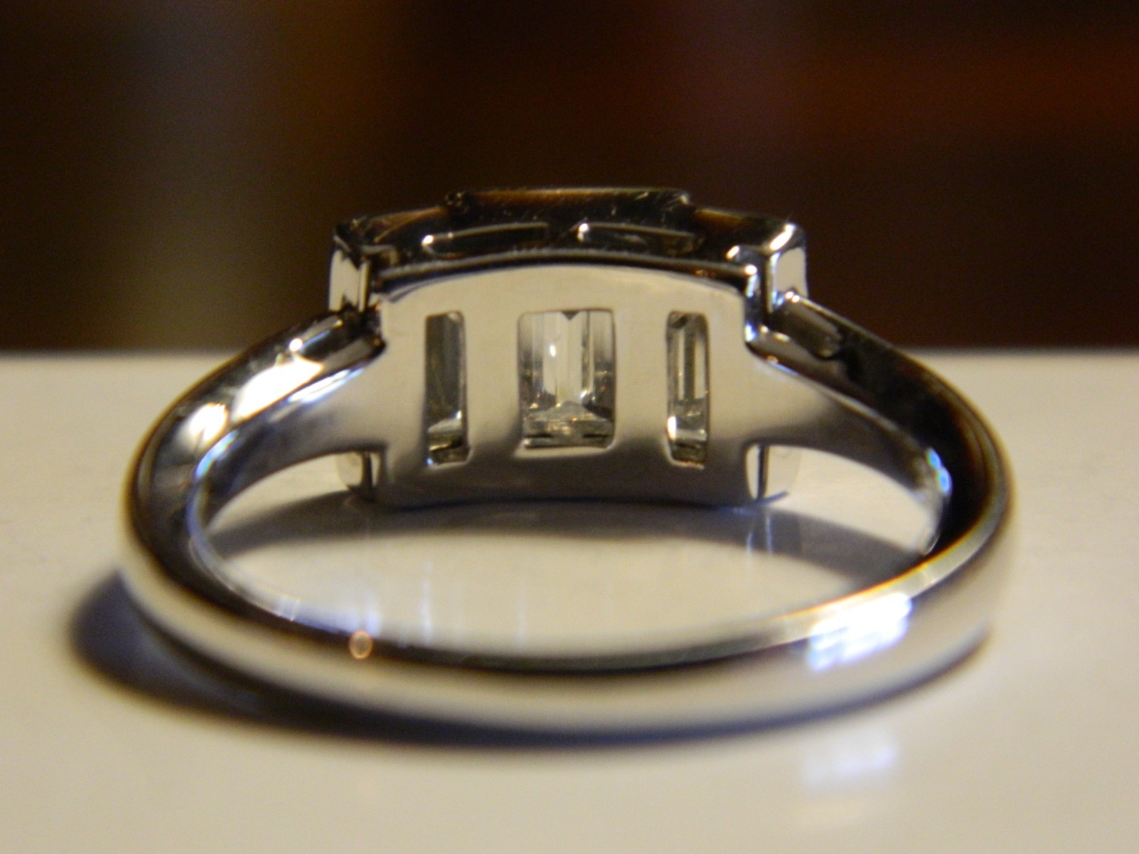 Hans D Krieger 18k White Gold 1.44ctw Diamond 3 Stone Emerald Cut Halo Ring 7