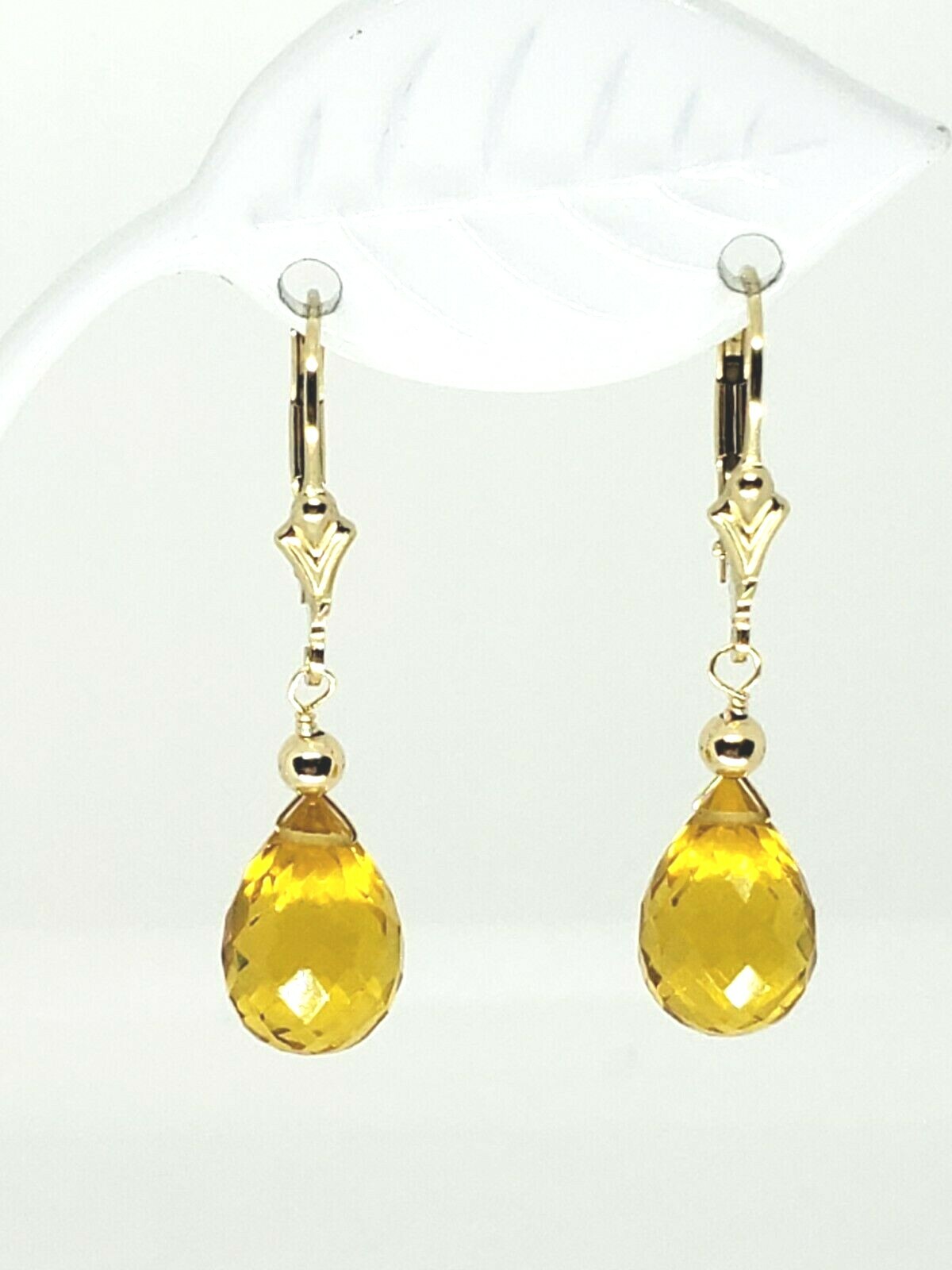 14k Yellow Gold Filled Citrine Briolette Drop Dangle Earrings