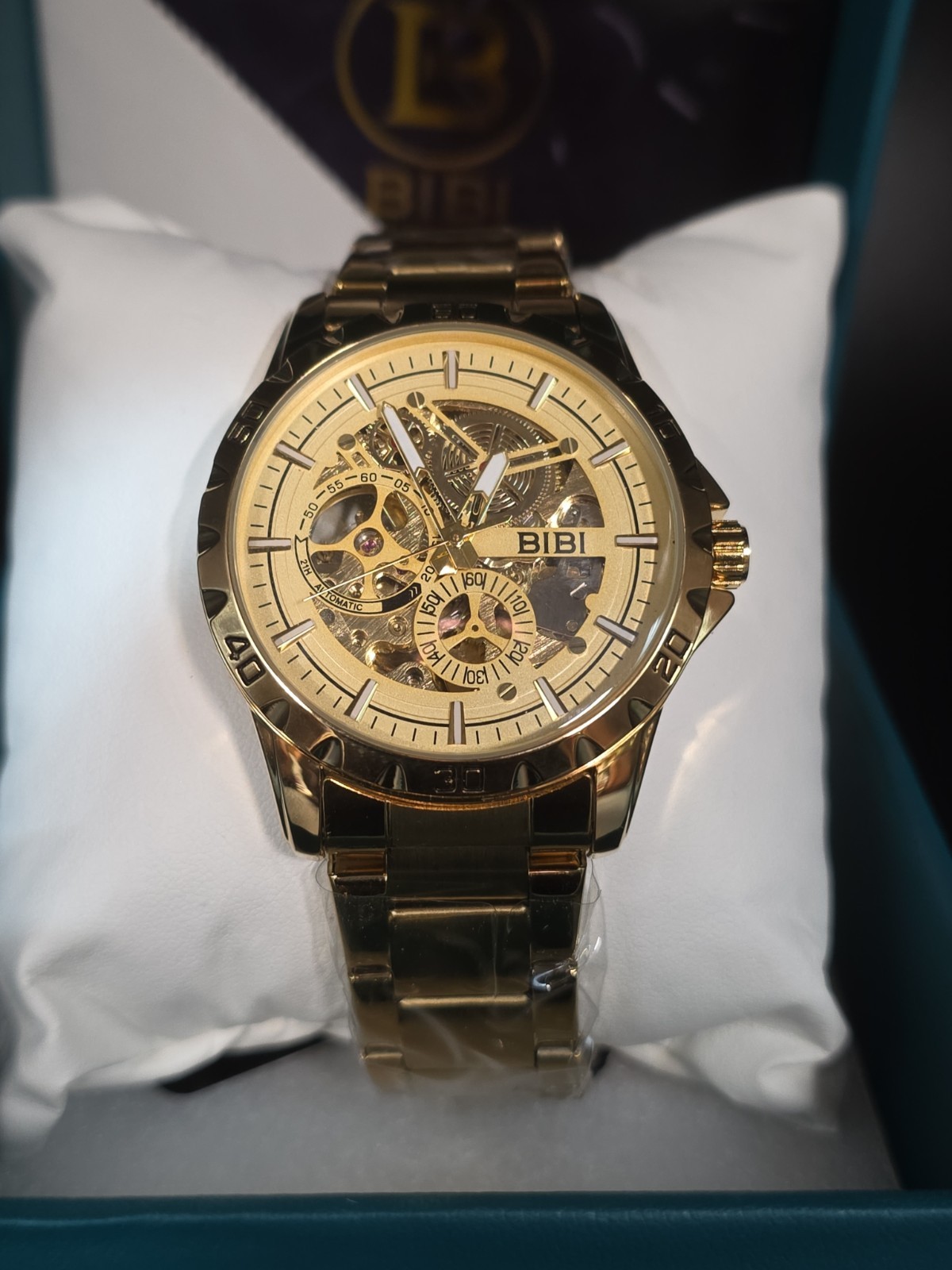 BIBI Luxury Watch Automatic Skeleton Gild Tone 9001