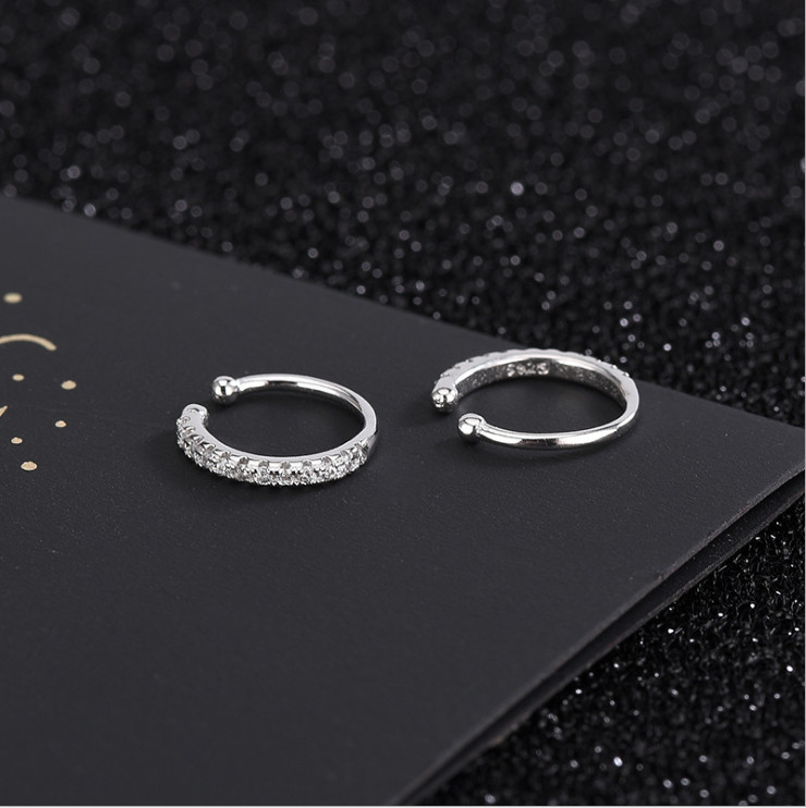 A Pair 925 Sterling Silver Crystal CZ Clip Ear Nose Cuff Earrings No Pierced E6