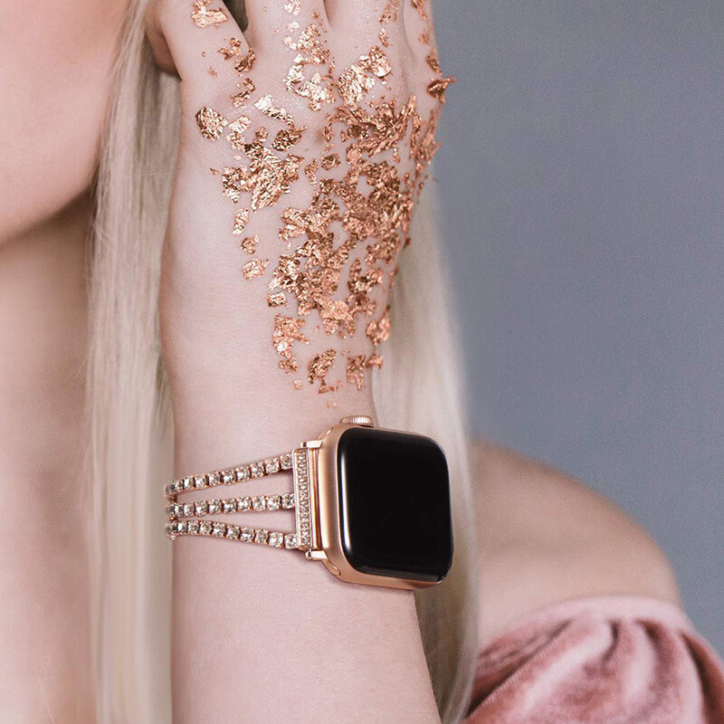 For Apple Watch Ultra 9 8 7 6 5 4 SE Bling Rhinestones Steel Band Bracelet Strap