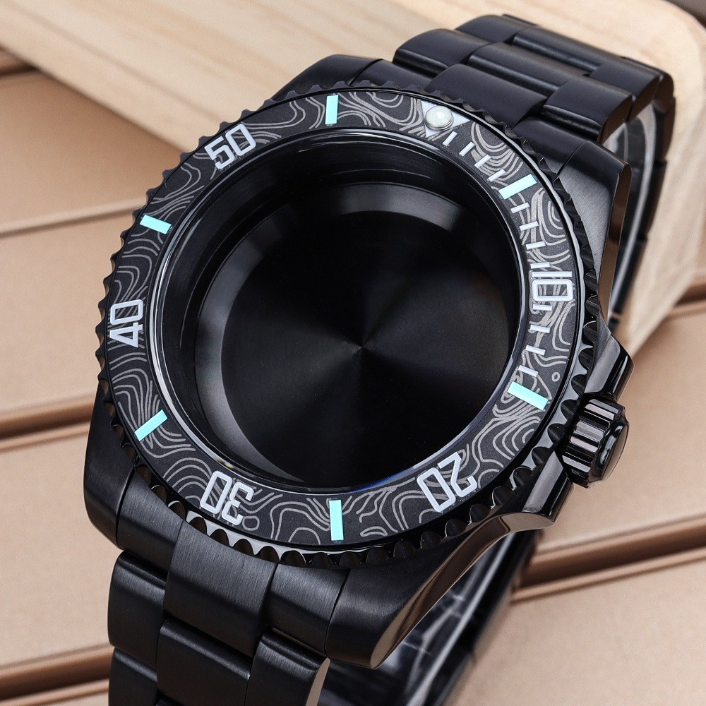 Black 40mm Diver Watch Case Sapphire Glass For Seiko NH35 NH36 ETA2824 Movement