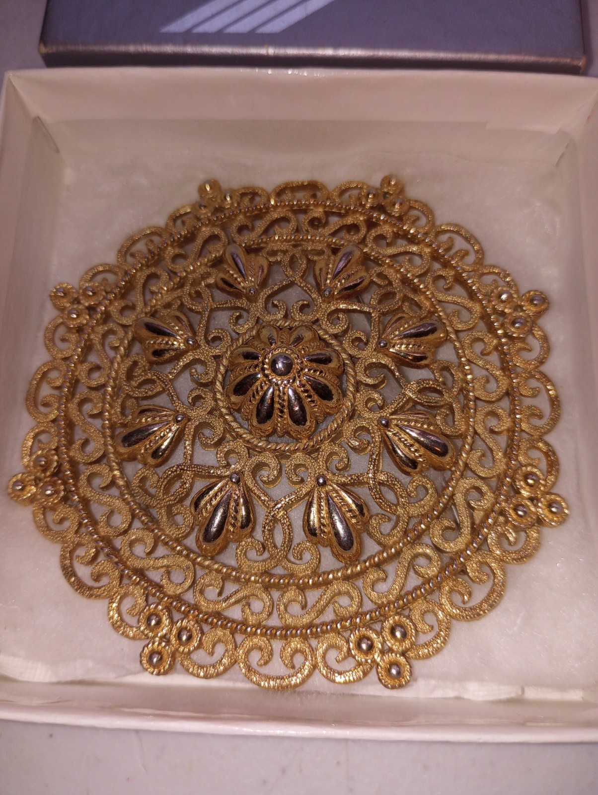 Crown Trifari Large Etruscan Gold Brooch/Necklace Medallion Signed Statement Pc.