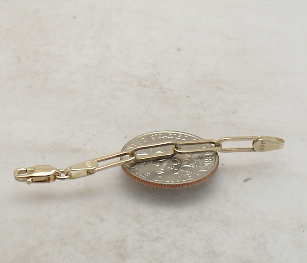 3mm Paper Clip Oval Chain Necklace Extender Lobster Lock Real 14K Yellow Gold