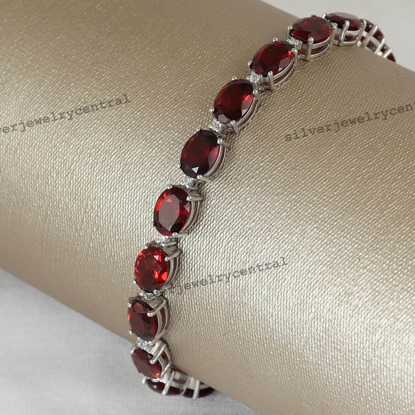 Natural Garnet Tennis Bracelet: Oval 925 Sterling Silver January Birthstone
