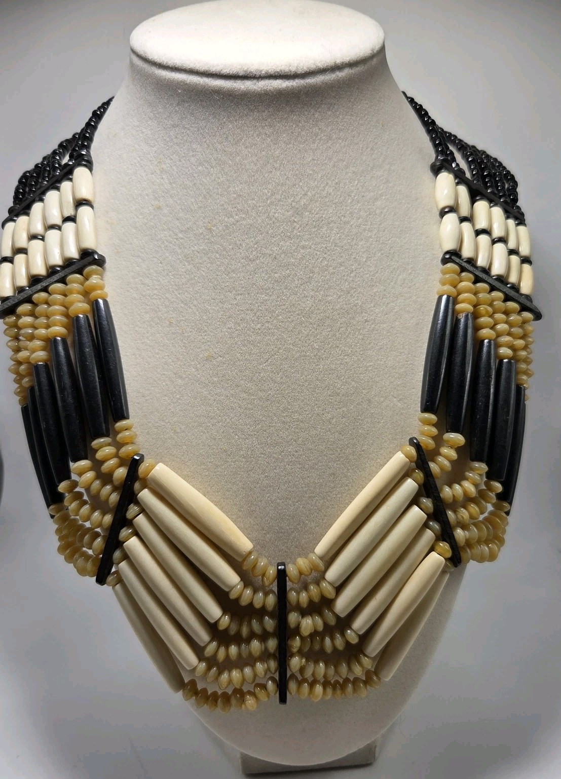 VTG Antler Bone Beaded Necklace Bib Collar Native American Style Southwestern