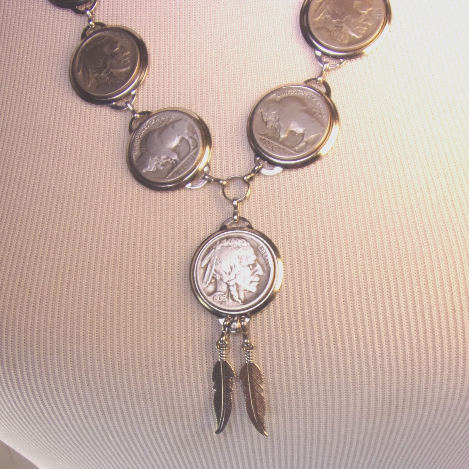 Buffalo Nickel Necklace,11 Coin Genuine Buffalo Nickel Necklace, Unique Design