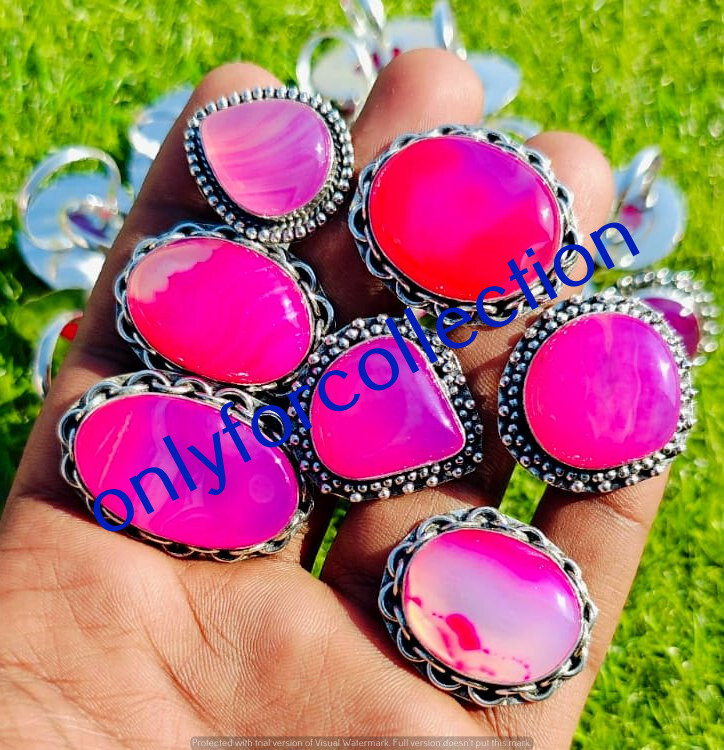 Pink Botswana Agate Gemstone 925 Sterling Silver Plated Designer Rings Lot 10pcs