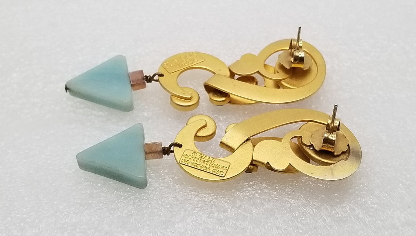 Vintage Gale Rothstein Semi-Precious Stones Gold Plated Dangle Pieced Earrings