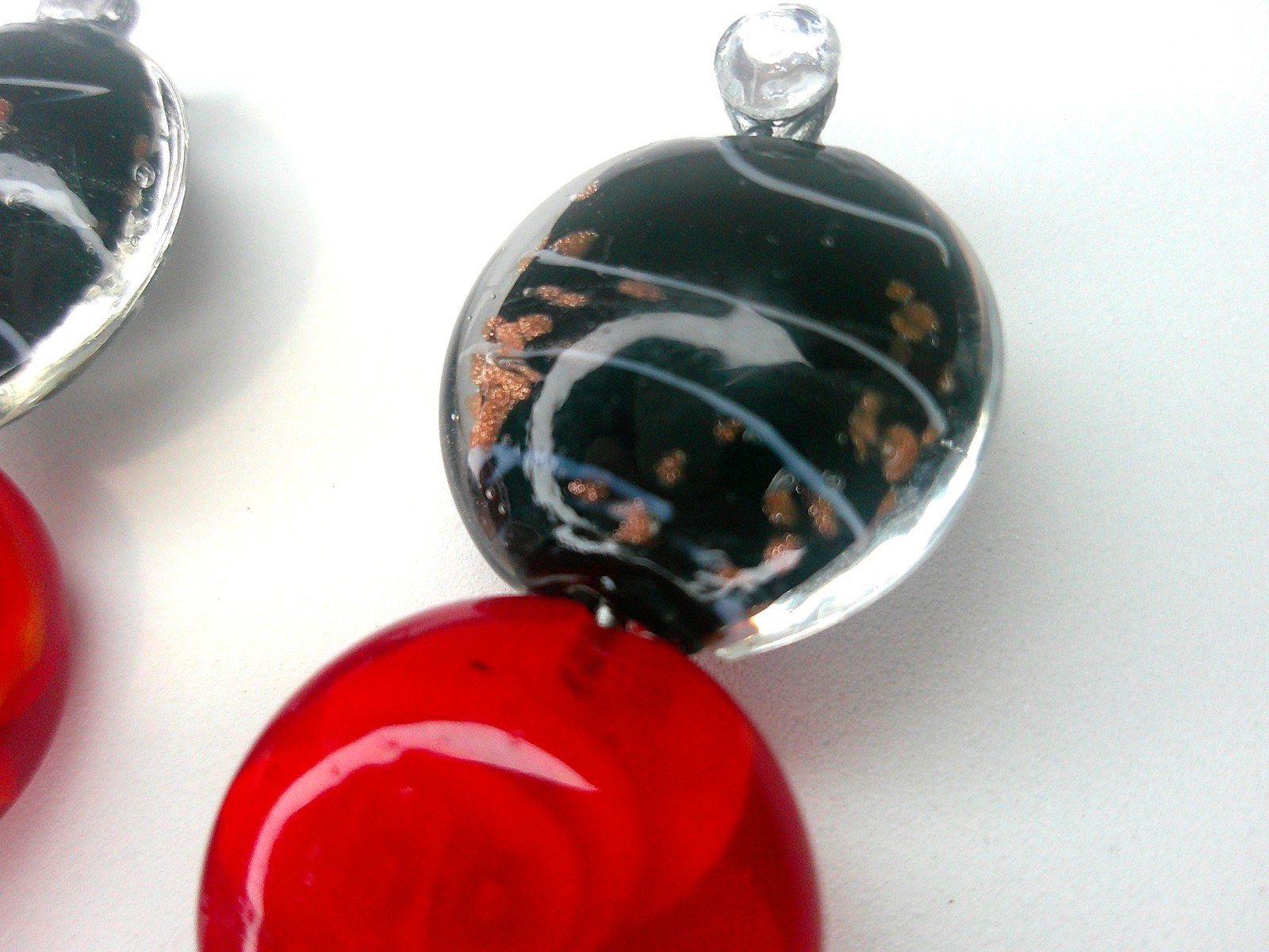 Bakelite Dangle Modern Style Earrings Murano Glass Handmade Post Red Black