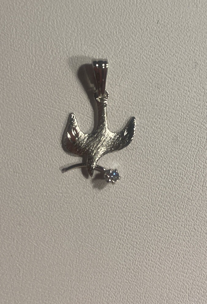 VTG Dove Bird Peace Religious Sterling Silver Diamond Charm Pendant 5/8″ NOS