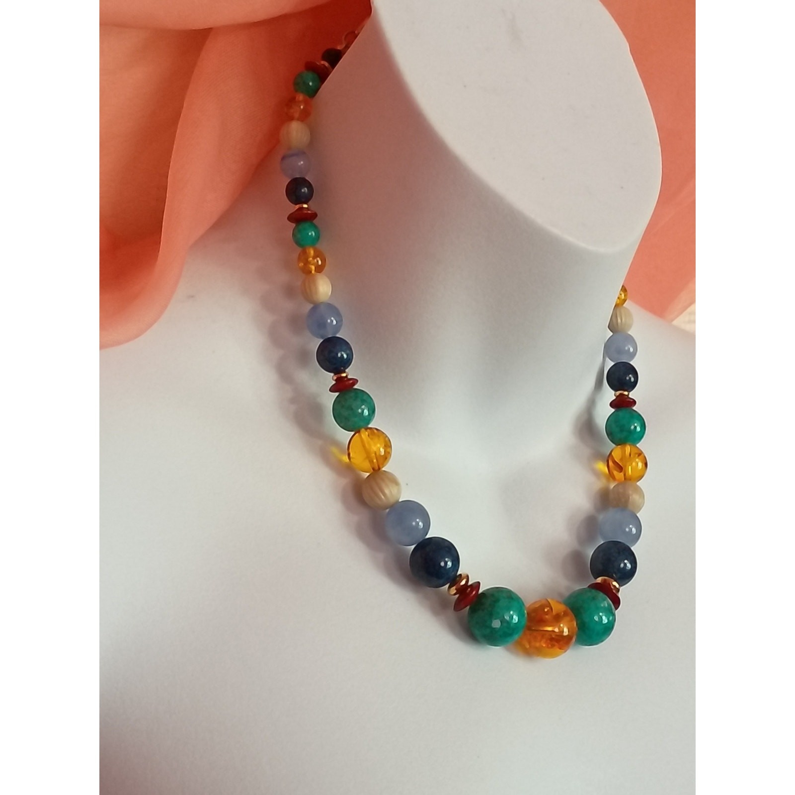 Multicolor Beaded Statement Necklace – Turquoise & Amber Tones