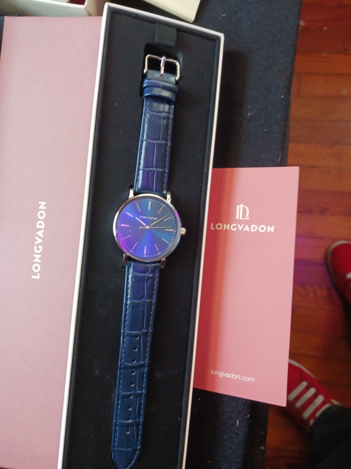 Longvadon Classic Bleu Nuit Men’s Wristwatch Blue Leather Strap Stainless Steel