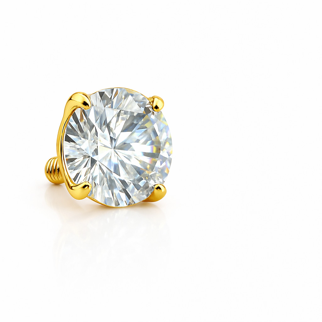 14K Yellow Gold 14G Dermal Anchor Top 4mm Round Lab Created Diamond Certified