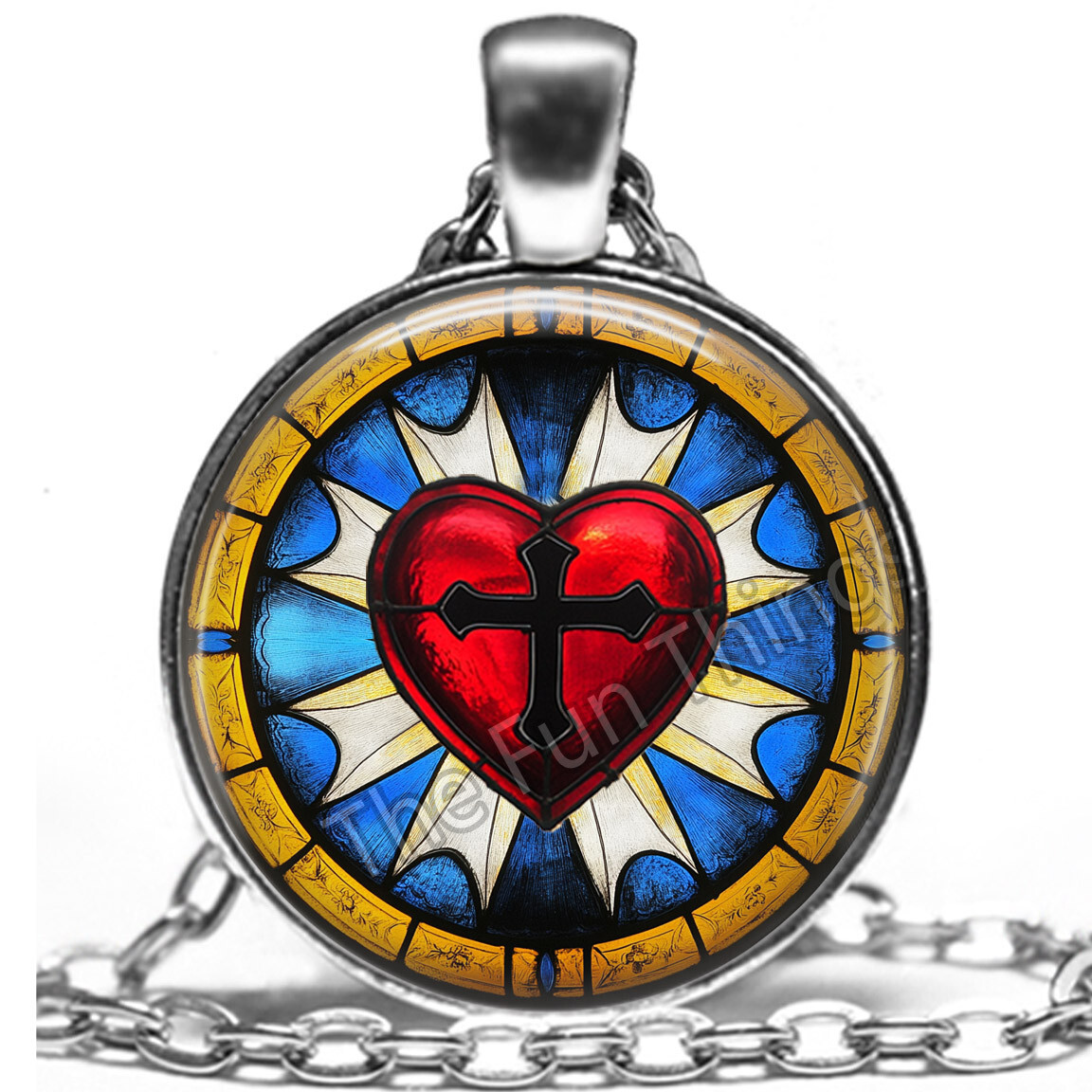 Lutheran Rose Necklace Martin Luther’s Rose Seal Silver 1″ Pendant on 24″ Chain