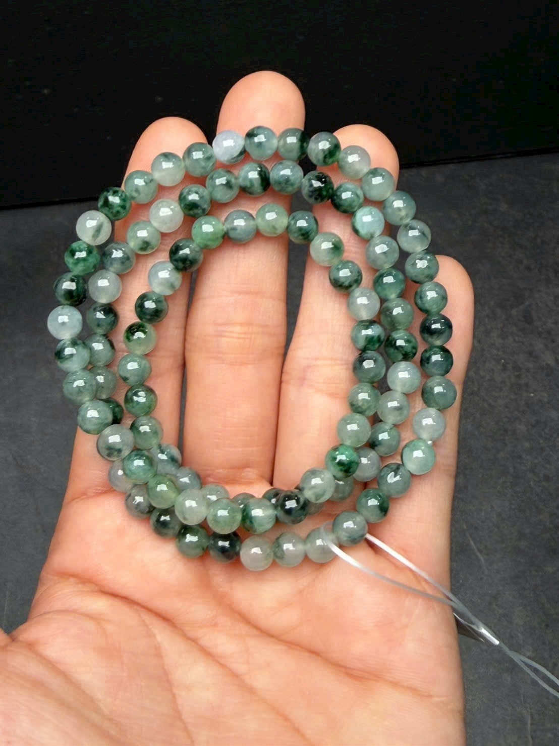 Burmese Natural A Untreated Jadeite Necklace 95 Beads Icy Moss Green 5.7-6mm