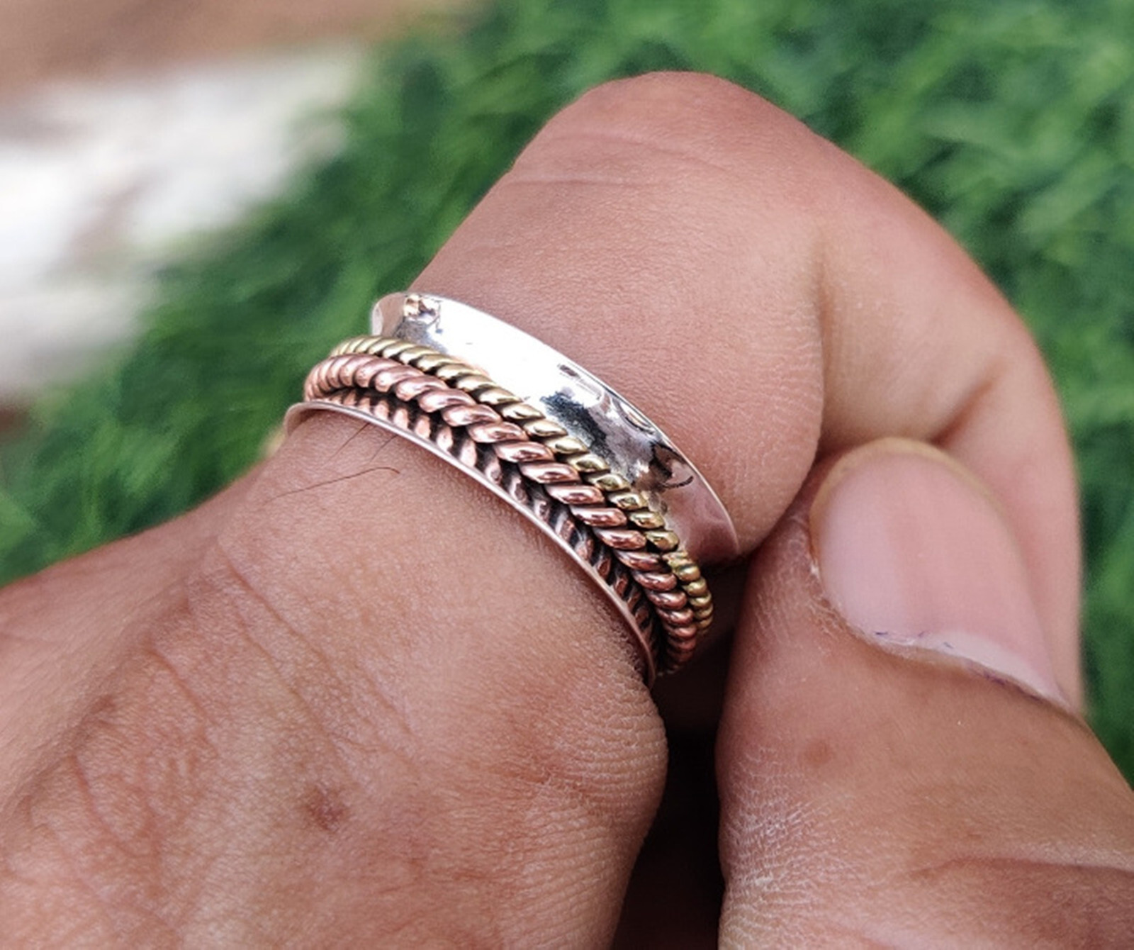 925 Sterling Silver Two Tone Spinner Ring Handmade All Size Ring RN62