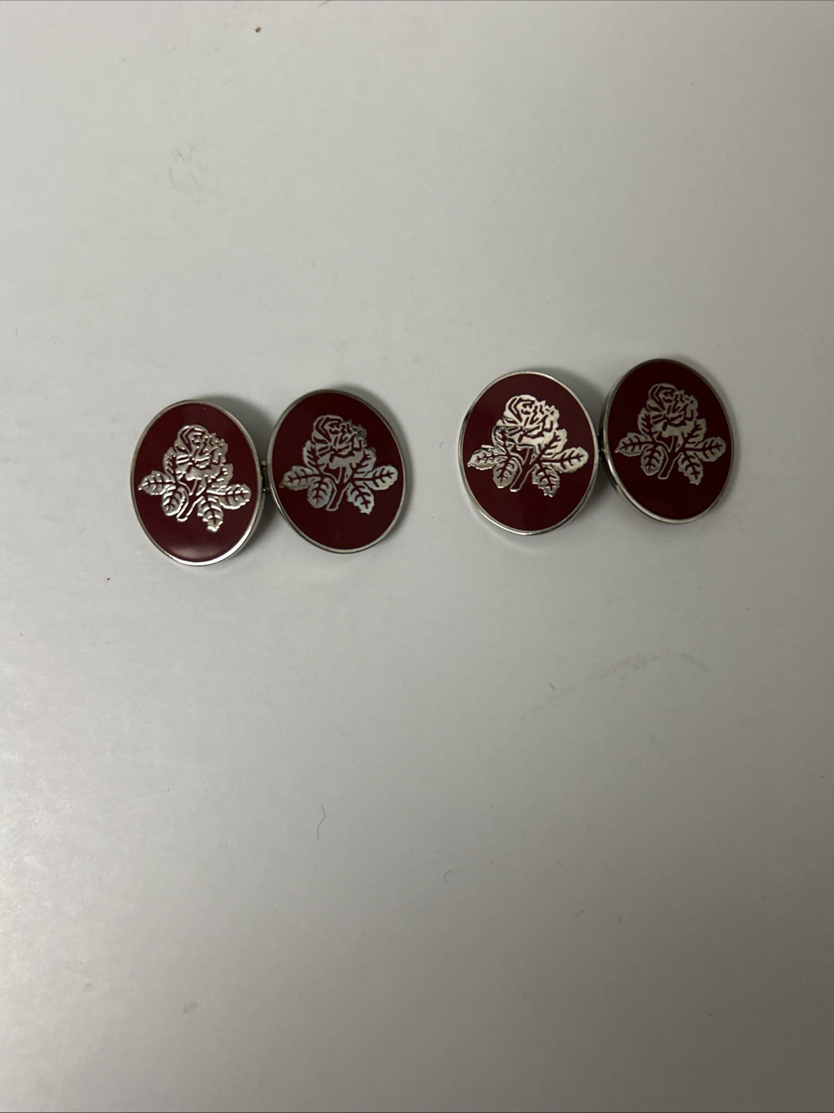 Polo Ralph Lauren Rugby Men Vintage Inspired Collegiate Rose Cufflink Red Silver