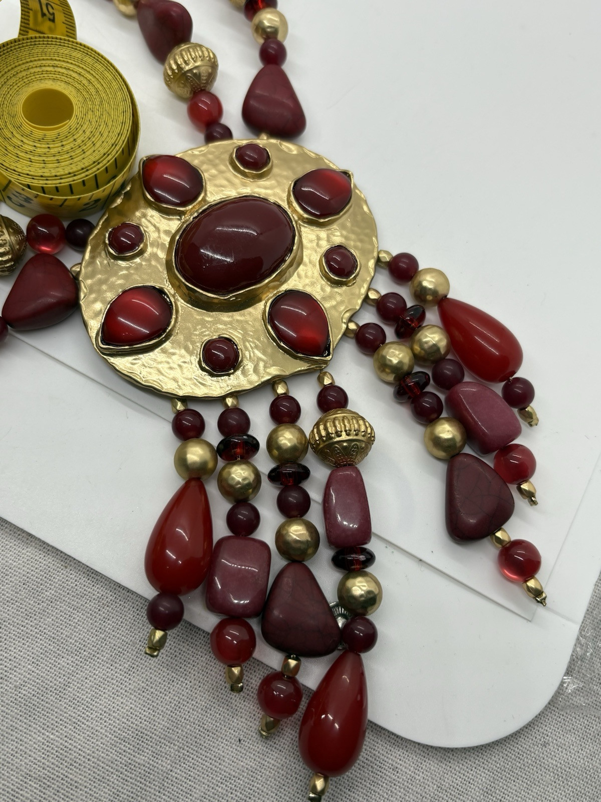 Chico’s Statement Necklace Merlot Gold Tone Chain Accent Beads SEE NOTES Ltd ED